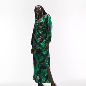 Topshop Satin Tie-Front in Blurred Floral